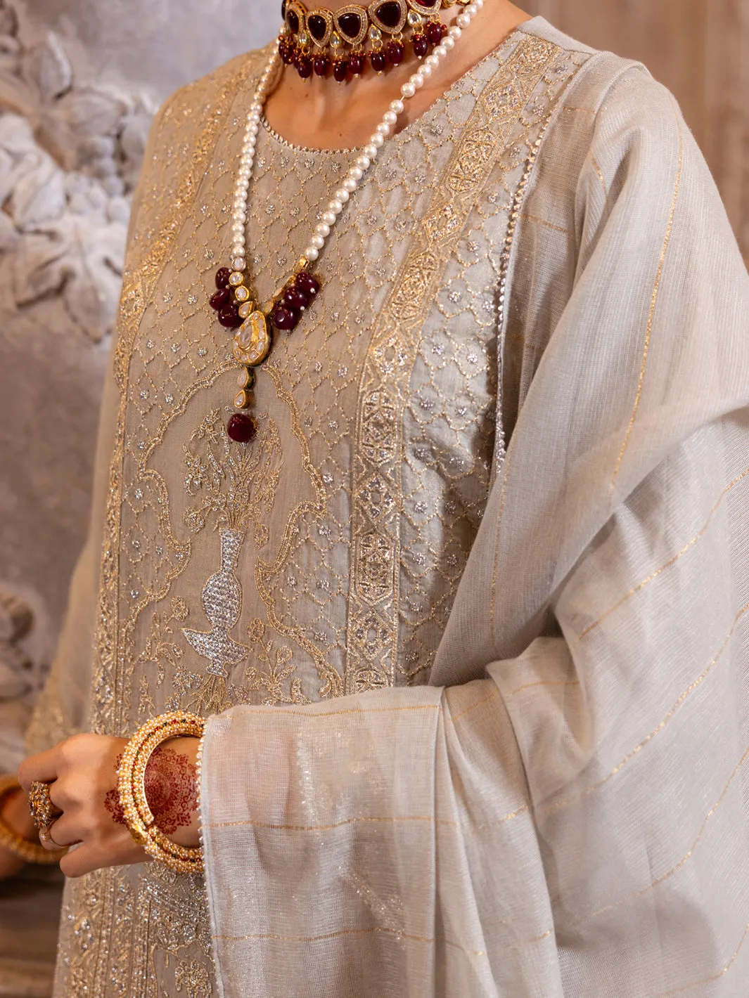 PISTACHIO GREEN MESURI NET 3PC STITCHED | AL-3PS-LS-512/AM-301 sold by Junaid Jamshed product image thumbnail 3