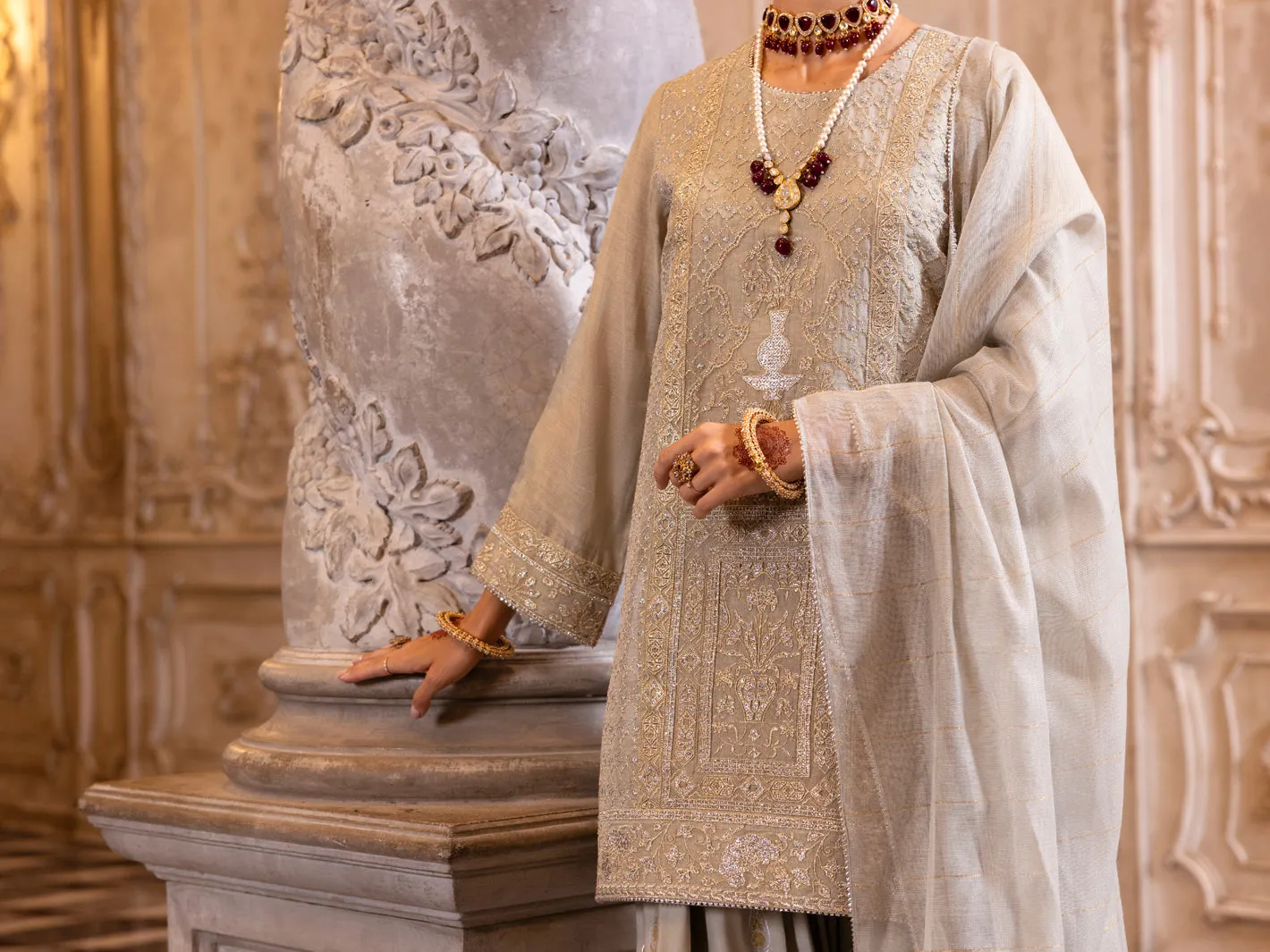 PISTACHIO GREEN MESURI NET 3PC STITCHED | AL-3PS-LS-512/AM-301 sold by Junaid Jamshed product image thumbnail 4