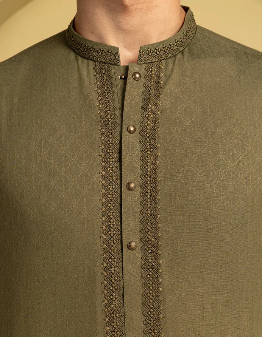 GREEN BLENDED KURTA | JJK-A-33289/S25/JJ93 sold by Junaid Jamshed product image thumbnail 4