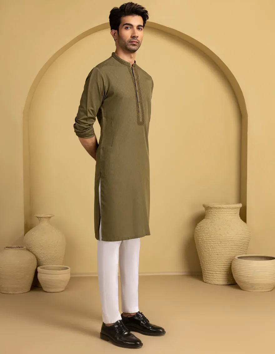 GREEN BLENDED KURTA | JJK-A-33289/S25/JJ93 sold by Junaid Jamshed