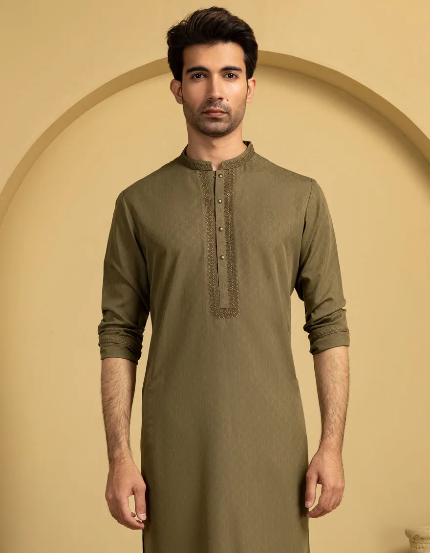 GREEN BLENDED KURTA | JJK-A-33289/S25/JJ93 sold by Junaid Jamshed product image thumbnail 2