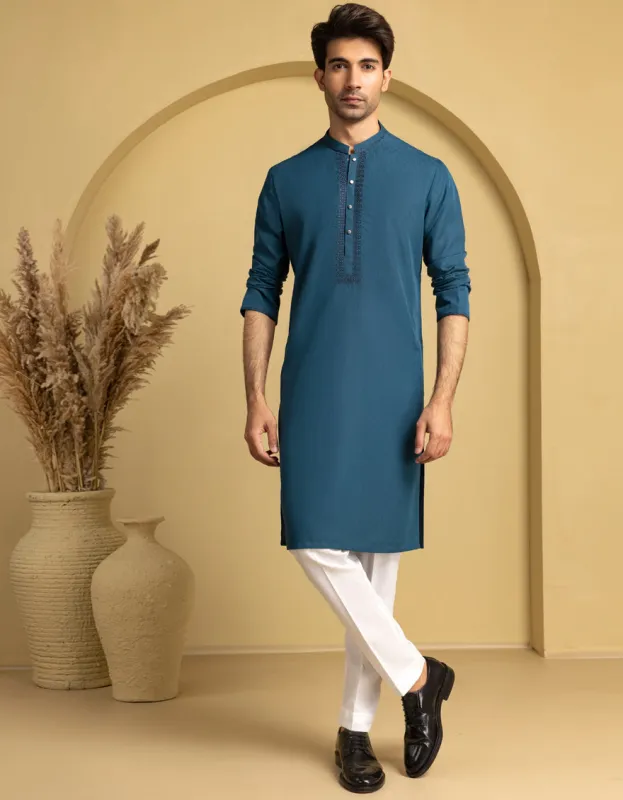 BLUE BLENDED KURTA | JJK-A-33291/S25/JJ93 sold by Junaid Jamshed