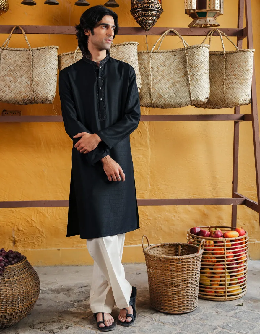BLACK BLENDED KURTA | JJK-A-33297/S25/JJ93 sold by Junaid Jamshed