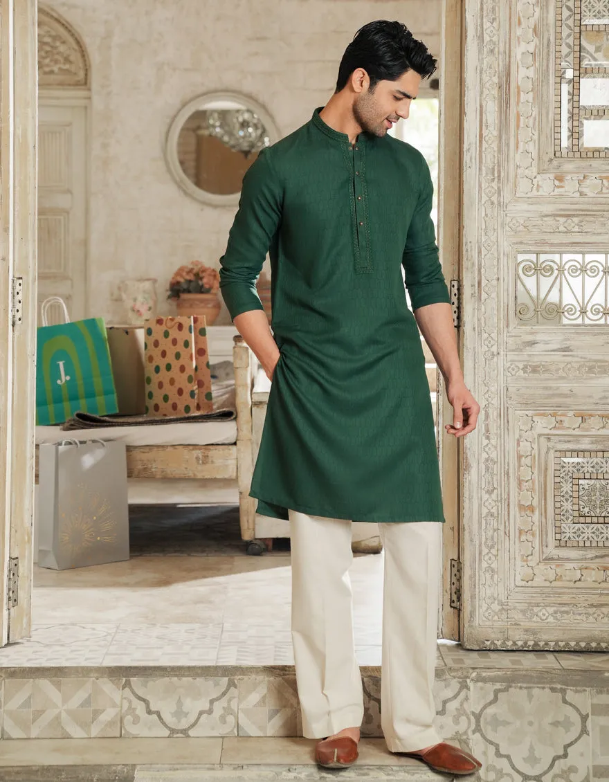 GREEN BLENDED KURTA | JJK-A-33298/S25/JJ93 sold by Junaid Jamshed product image thumbnail 4