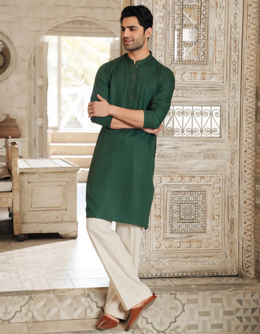 GREEN BLENDED KURTA | JJK-A-33298/S25/JJ93 sold by Junaid Jamshed