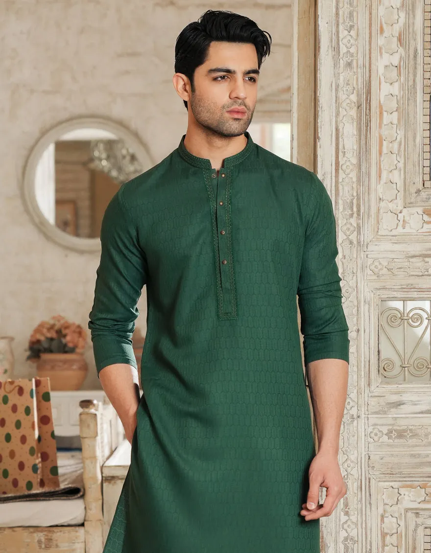 GREEN BLENDED KURTA | JJK-A-33298/S25/JJ93 sold by Junaid Jamshed product image thumbnail 3