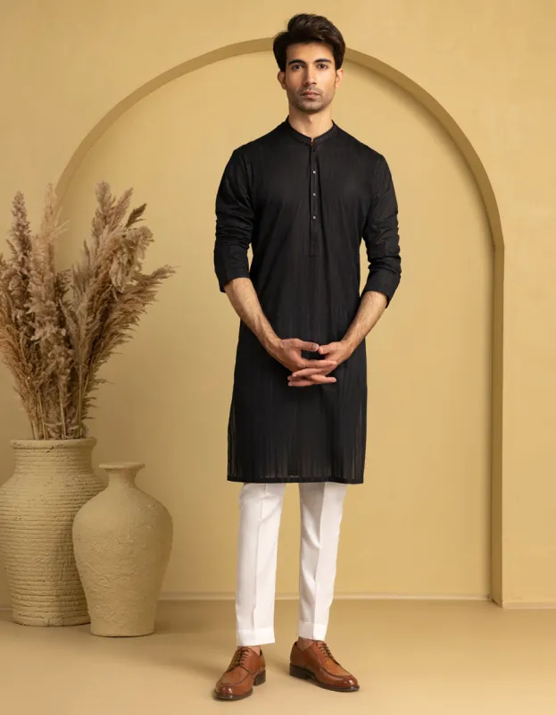 BLACK COTTON KURTA | JJK-S-33296/S25/JJ99 sold by Junaid Jamshed