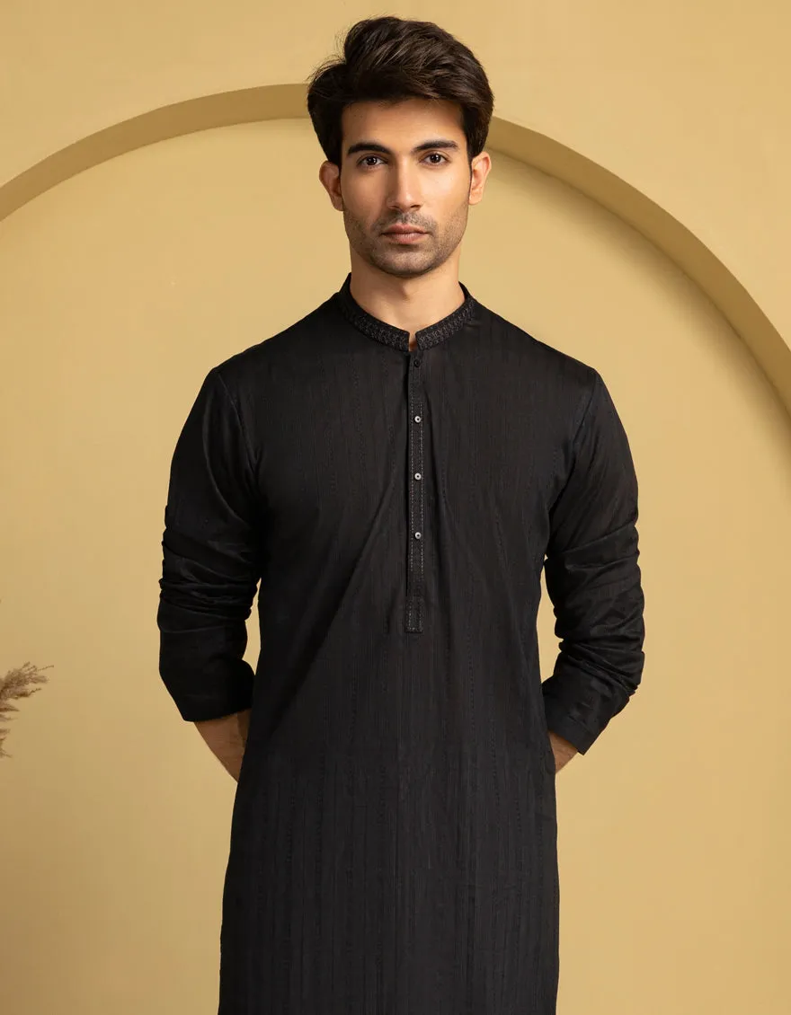 BLACK COTTON KURTA | JJK-S-33296/S25/JJ99 sold by Junaid Jamshed product image thumbnail 2
