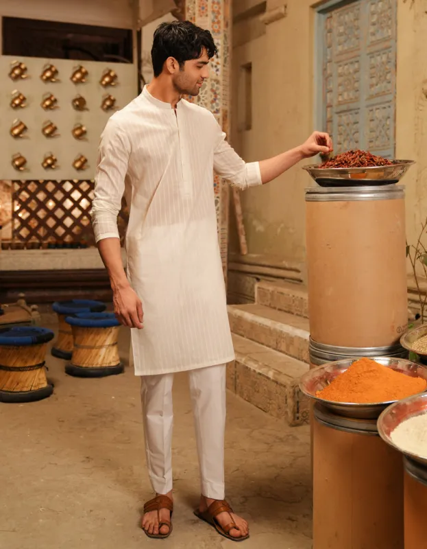 OFF WHITE COTTON KURTA | JJK-S-46668/S25/JJ99 sold by Junaid Jamshed