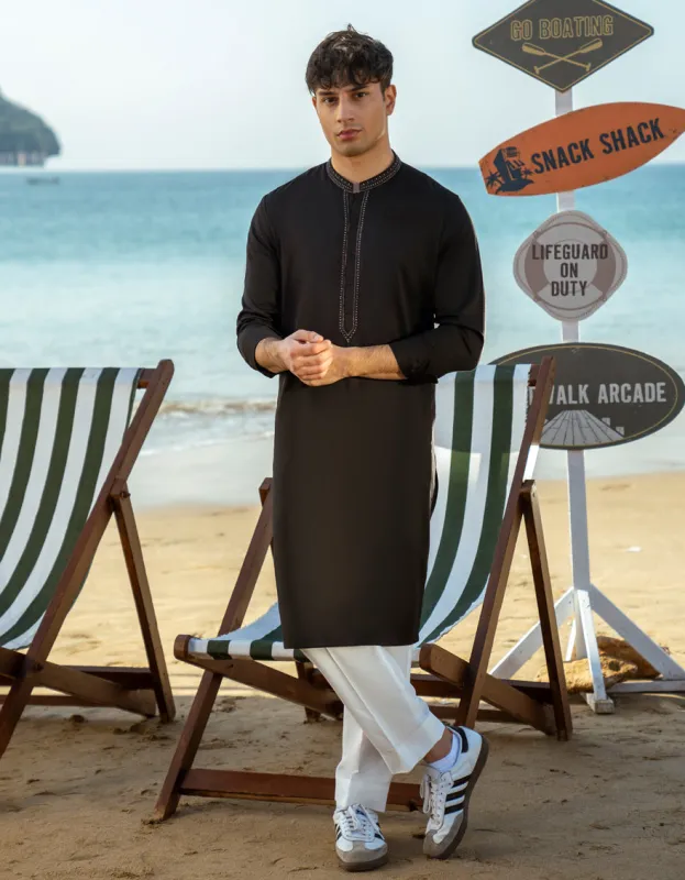 BLACK BLENDED KURTA TROUSERS | JTKP-A-50036/S25/JJ9 sold by Junaid Jamshed