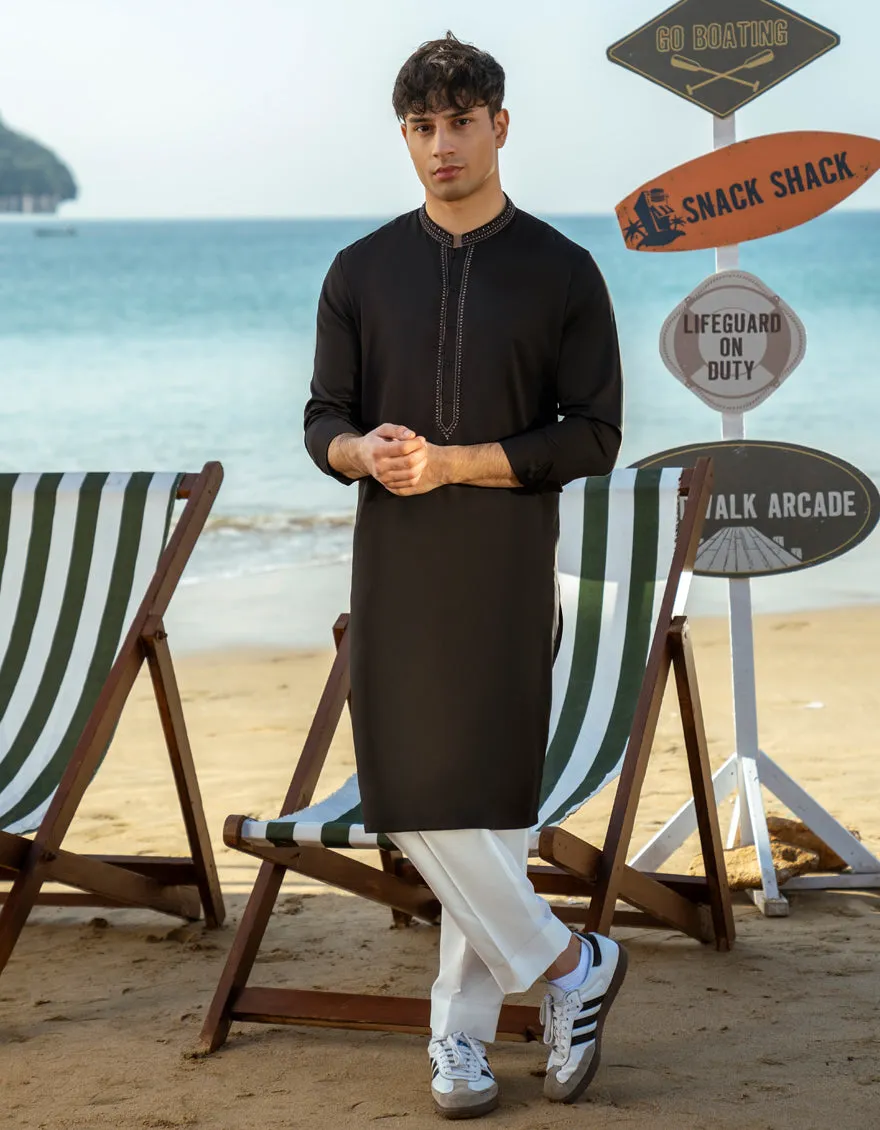 BLACK BLENDED KURTA TROUSERS | JTKP-A-50036/S25/JJ9 sold by Junaid Jamshed