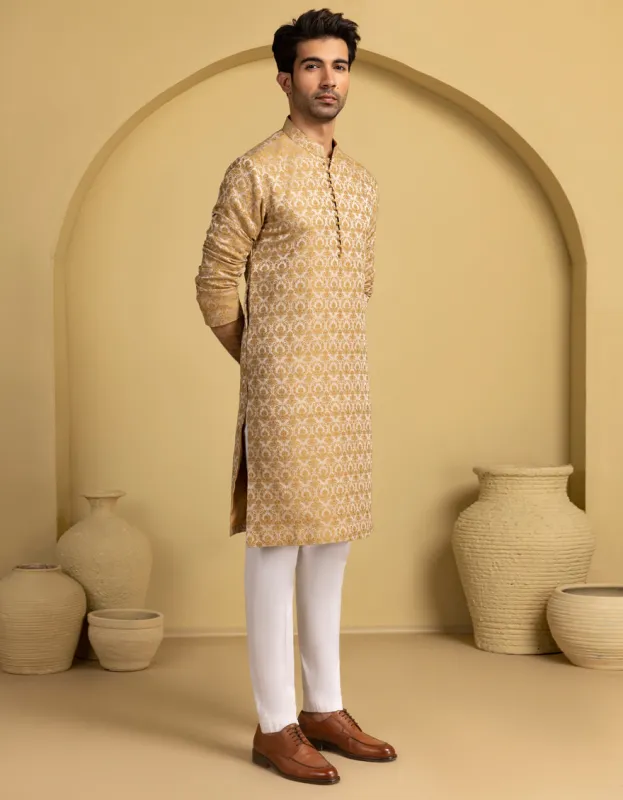 BEIGE BLENDED SPECIAL KURTA | JJK-SP-A-48207/S25/J sold by Junaid Jamshed