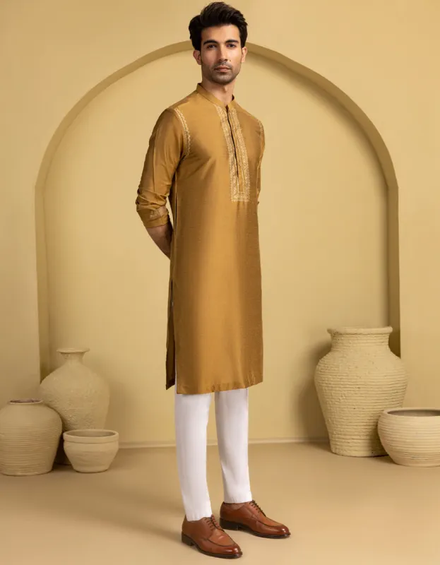 GOLDEN BLENDED SPECIAL KURTA | JJK-SP-A-50087/S25/J sold by Junaid Jamshed
