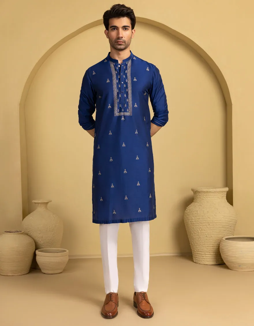 INK BLUE BLENDED SPECIAL KURTA | JJK-SP-A-50089/S25/J sold by Junaid Jamshed product image thumbnail 5