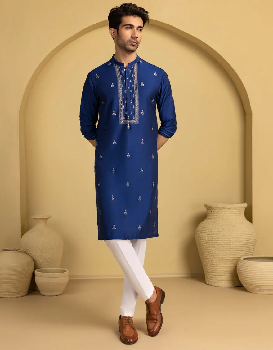 INK BLUE BLENDED SPECIAL KURTA | JJK-SP-A-50089/S25/J sold by Junaid Jamshed