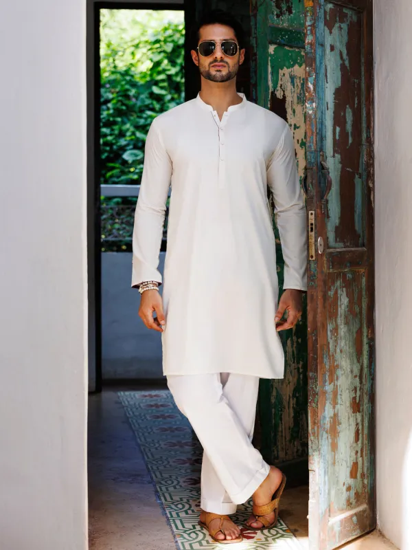 OFF WHITE BLENDED KURTA | AL-K-1168A/AM-6207A sold by Junaid Jamshed