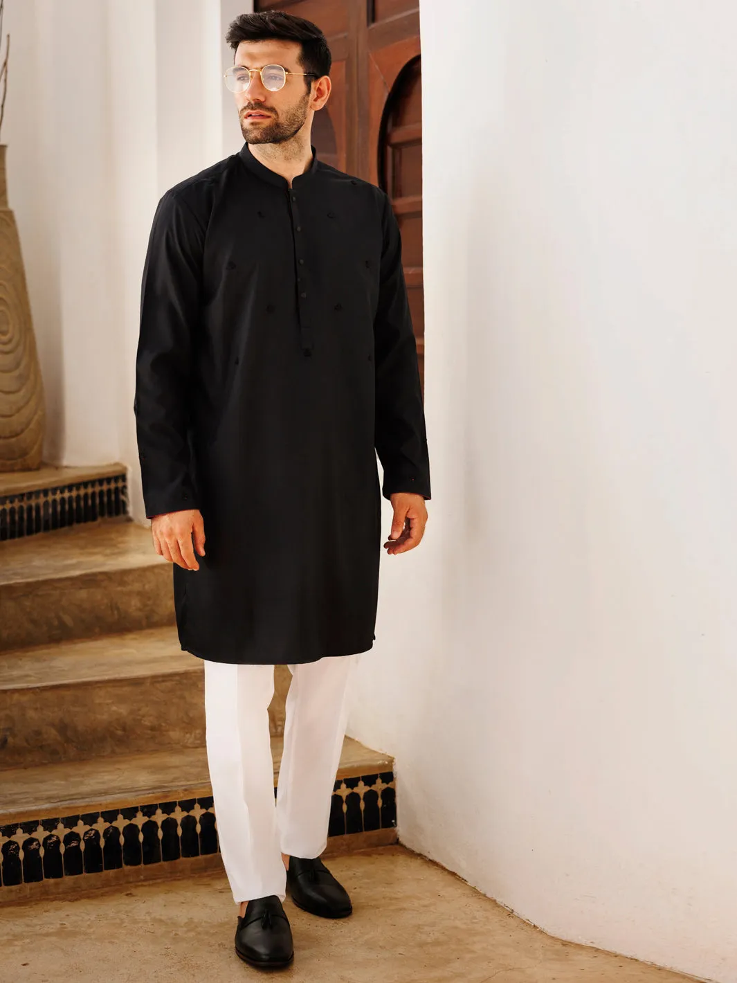 BLACK BLENDED KURTA | AL-K-1168C/AM-6207-C sold by Junaid Jamshed