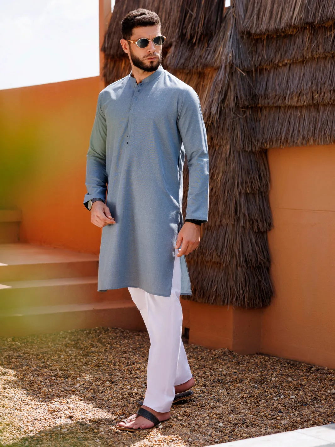 LIGHT BLUE BLENDED KURTA | AL-K-1238/AM-6305C sold by Junaid Jamshed product image thumbnail 4