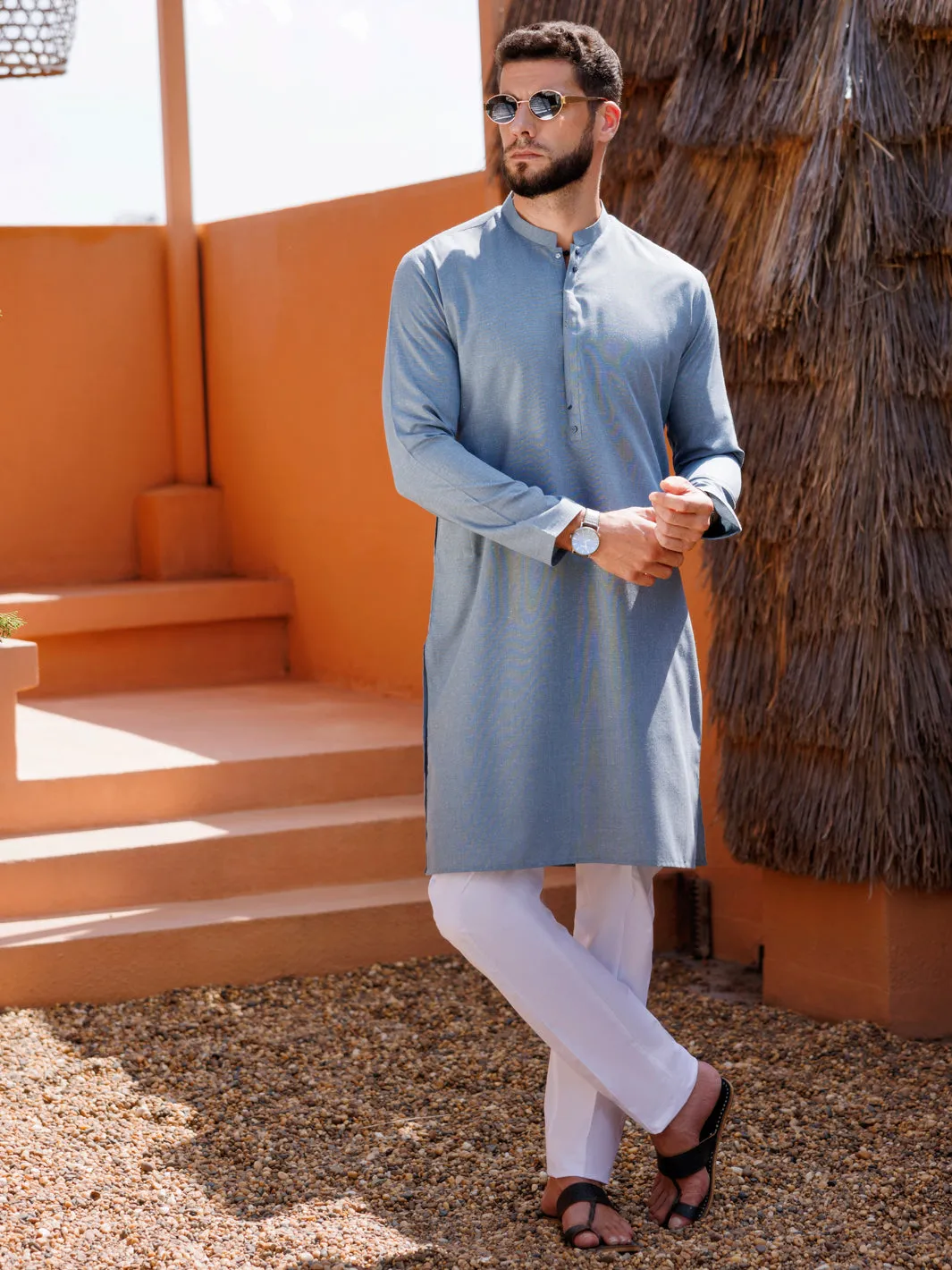 LIGHT BLUE BLENDED KURTA | AL-K-1238/AM-6305C sold by Junaid Jamshed