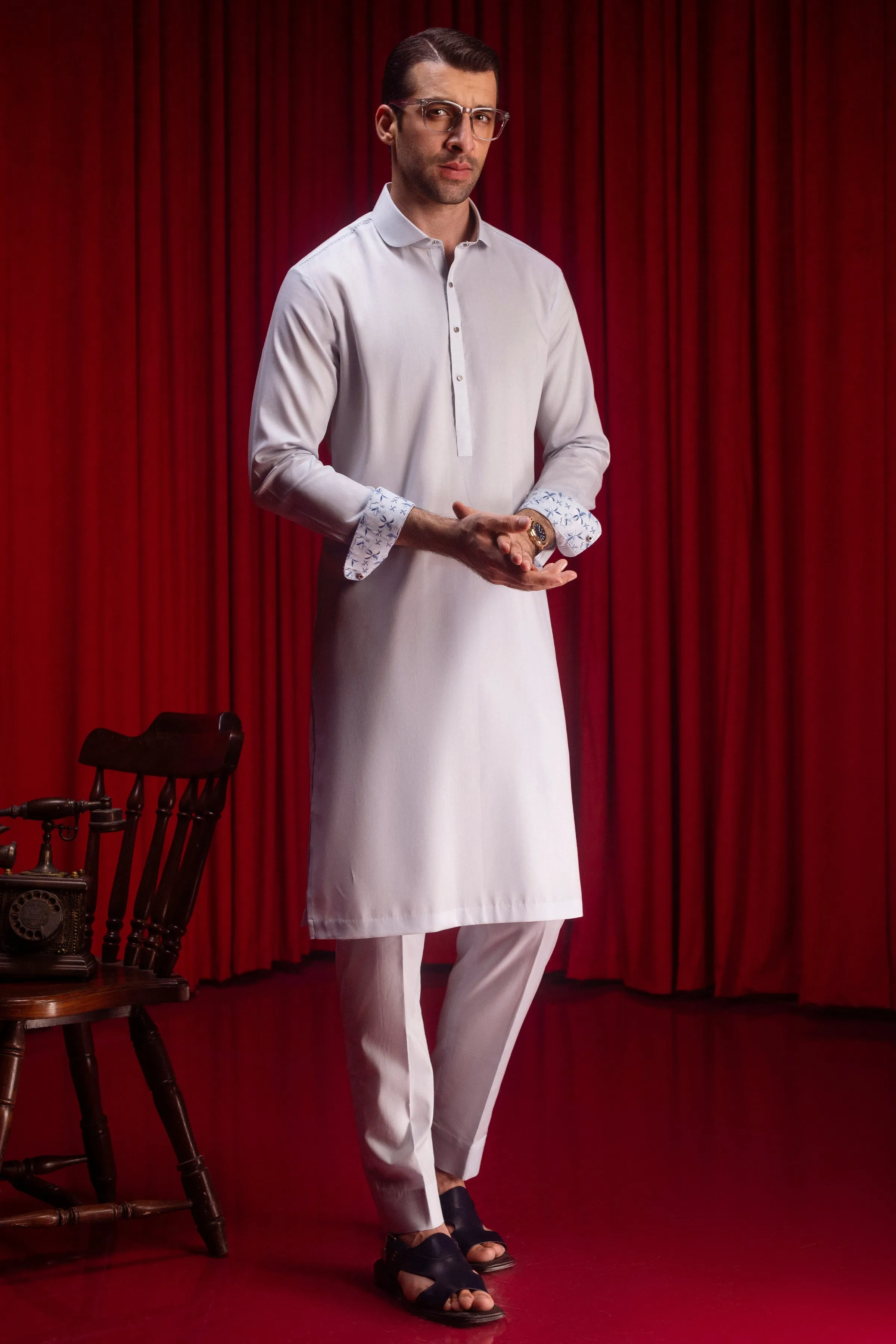 BLUE COTTON KURTA TROUSERS | CCMKT-S-39521-B4 sold by Junaid Jamshed product image thumbnail 5