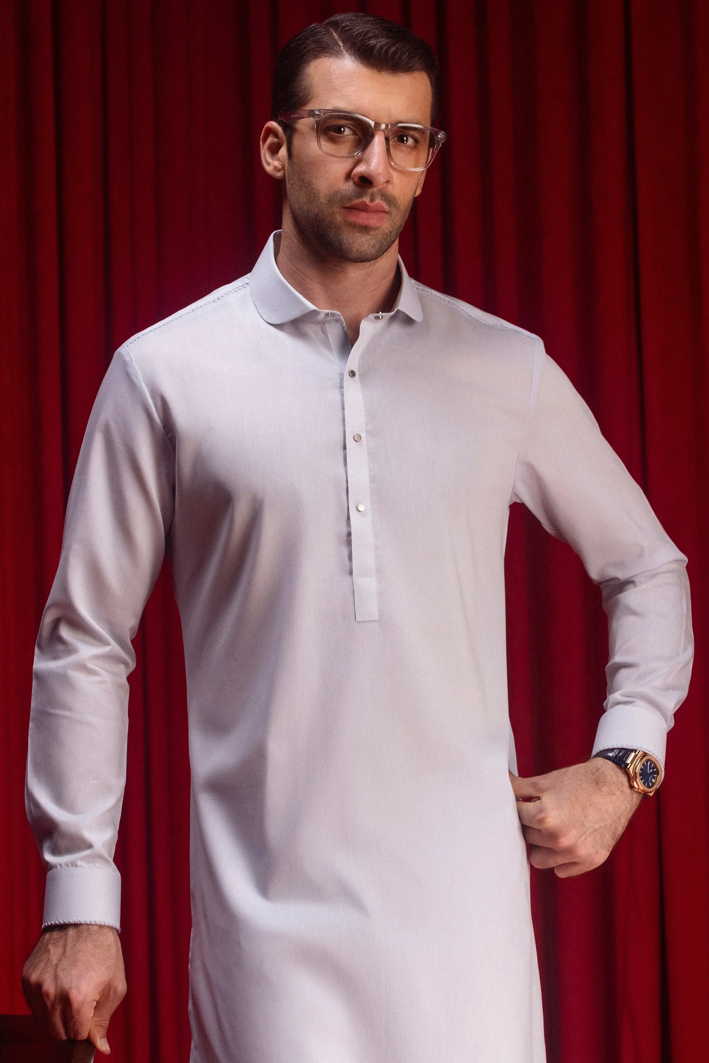 BLUE COTTON KURTA TROUSERS | CCMKT-S-39521-B4 sold by Junaid Jamshed product image thumbnail 4
