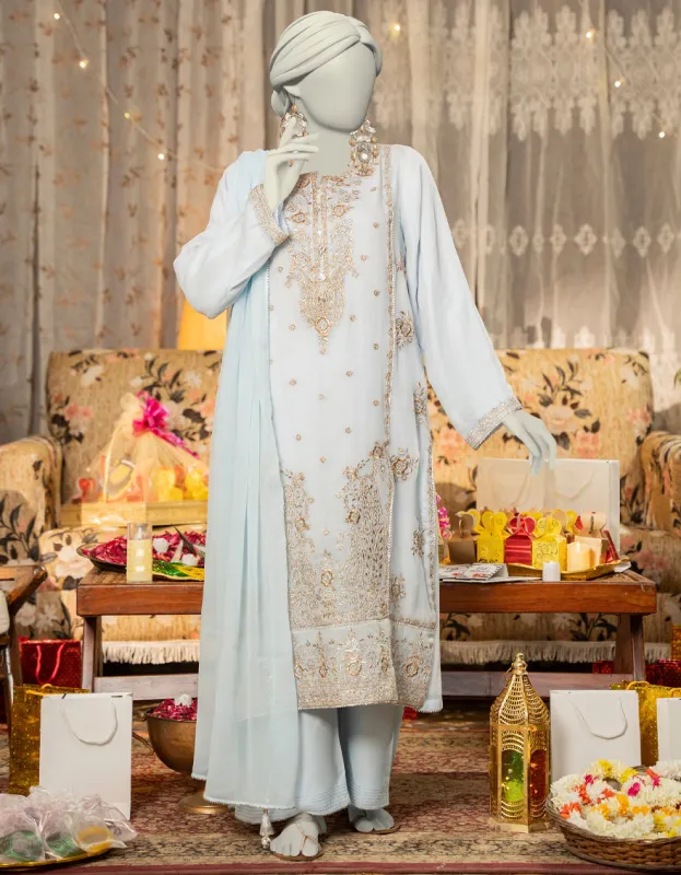 BLUE CHIFFON 3PC STITCHED | JLAWN-S-25-167/S SHI sold by Junaid Jamshed