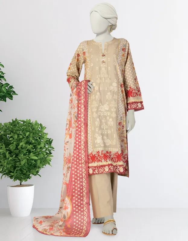 BEIGE LAWN 3PC STITCHED | JLAWN-S-25-143/S GAR sold by Junaid Jamshed