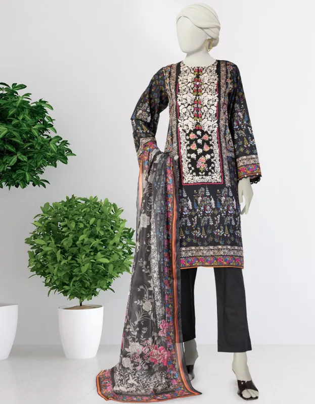 BLACK LAWN 3PC STITCHED | JLAWN-S-25-142/S GAR sold by Junaid Jamshed