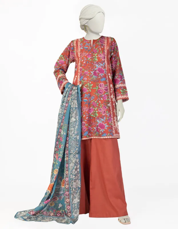 RED LAWN 3PC STITCHED | JLAWN-S-25-136/S GAR sold by Junaid Jamshed