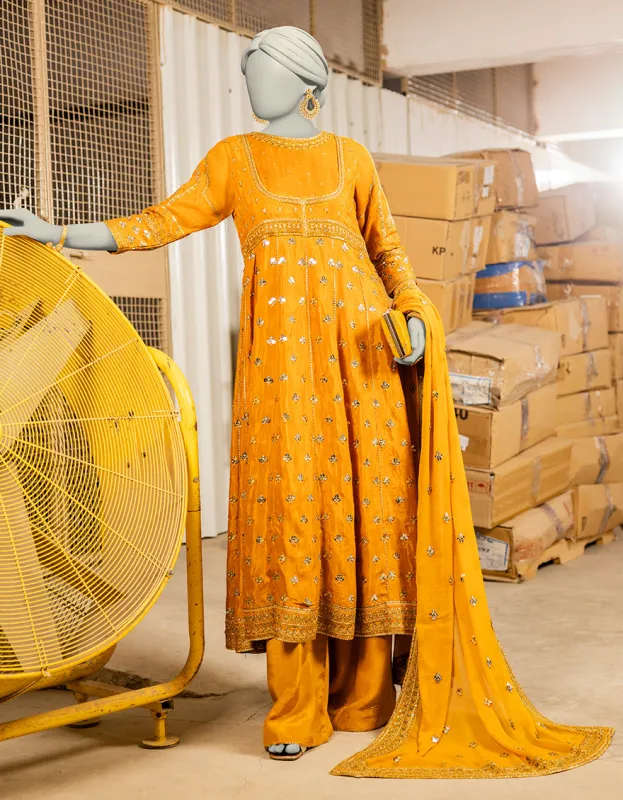 OCHRE RAW SILK 3PC STITCHED | JJPW-S-JPS-25-3976 FB/INARA-14 sold by Junaid Jamshed