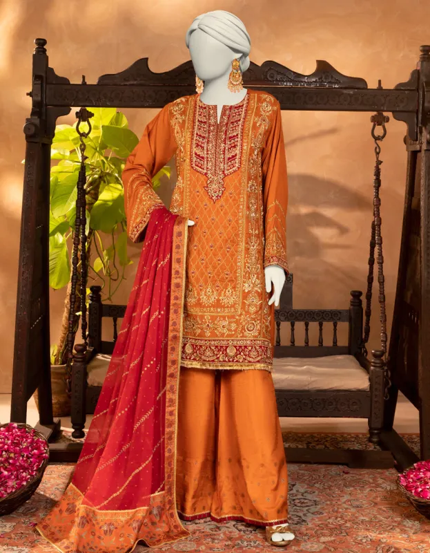 RUST RAW SILK 3PC STITCHED | JJPW-S-JPS-25-3917 F sold by Junaid Jamshed