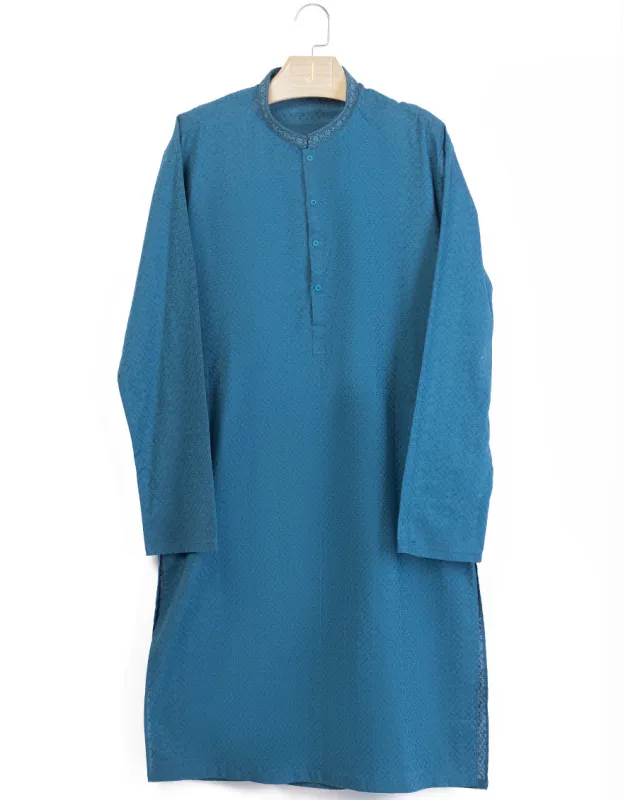 BLUE COTTON KURTA TROUSERS | JJKP-A-34959/S25/JJ9781-SF sold by Junaid Jamshed