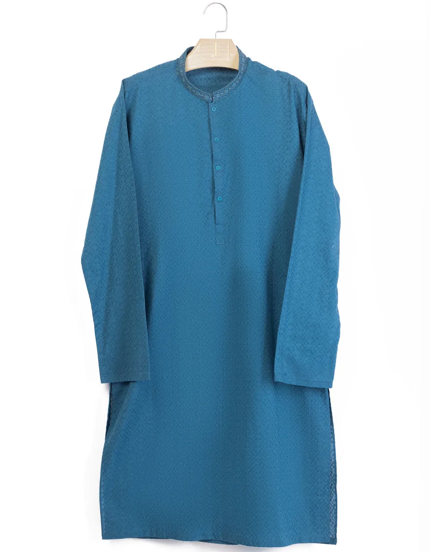 BLUE COTTON KURTA TROUSERS | JJKP-A-34959/S25/JJ9781-SF sold by Junaid Jamshed