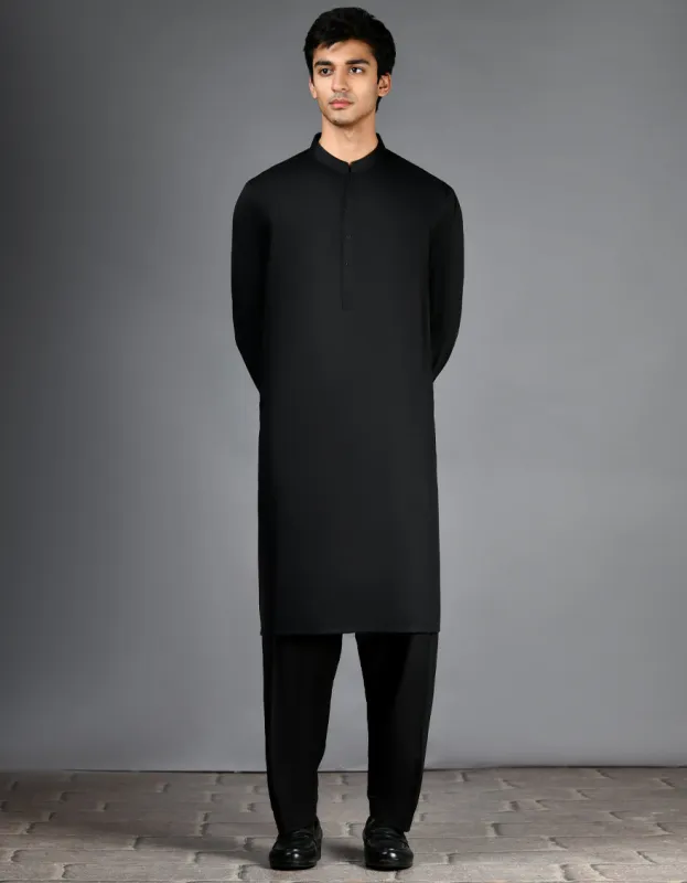BLACK BLENDED KURTA TROUSERS | JJKP-A-30778-R43-AP/ sold by Junaid Jamshed