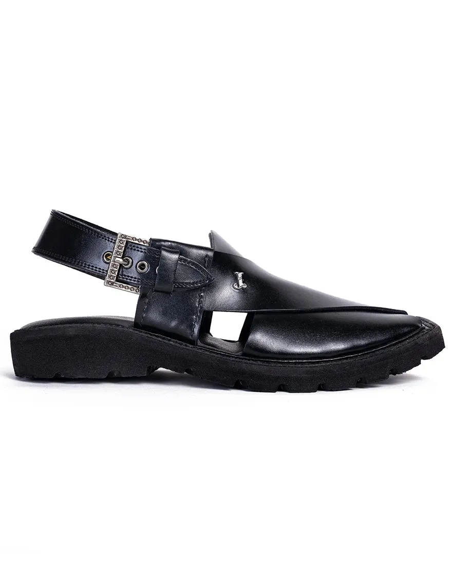 SHINY BLACK PLAIN PESHAWARI SANDAL | JJFW-JPC-041-PU/S25- sold by Junaid Jamshed product image thumbnail 2