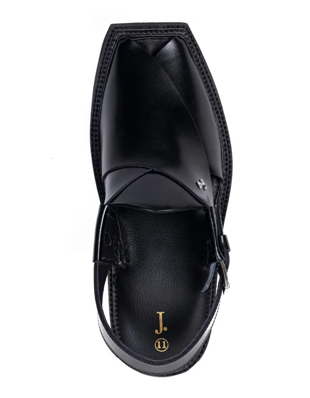 SHINY BLACK PLAIN PESHAWARI SANDAL | JJFW-JPC-041-PU/S25- sold by Junaid Jamshed
