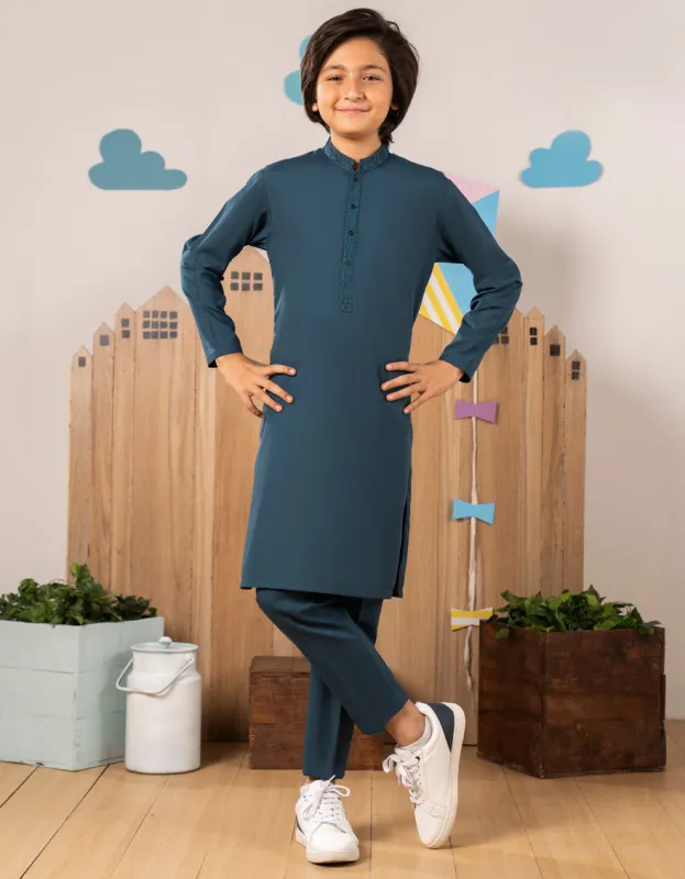 TEAL BLENDED KURTA TROUSERS | JCKP-A-39248/S25/JJ1 sold by Junaid Jamshed