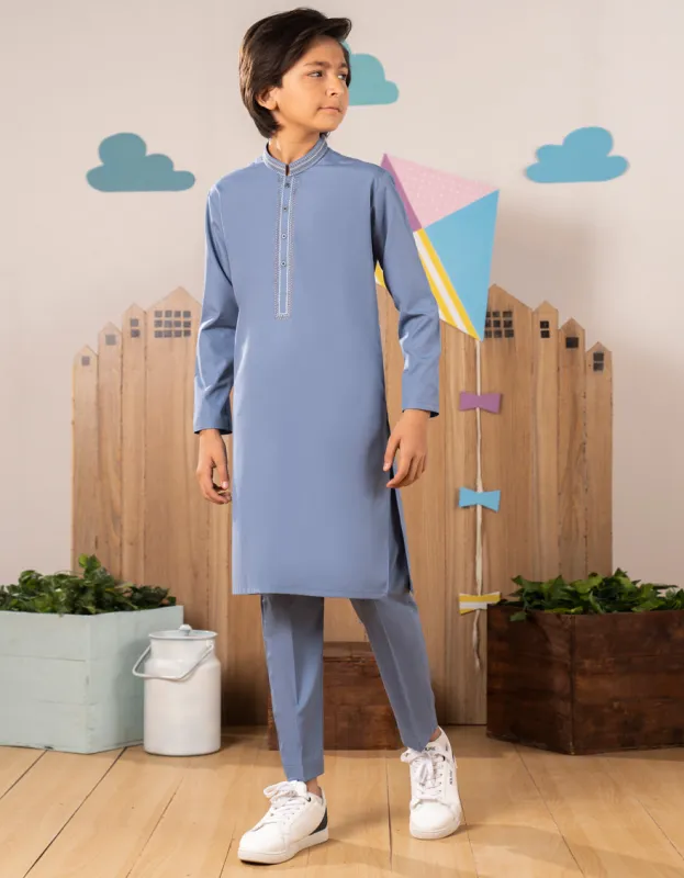 LIGHT BLUE BLENDED KURTA TROUSERS | JCKP-A-39258/S25/JJ9 sold by Junaid Jamshed