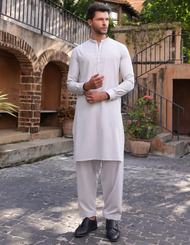 SMOKE GREY BLENDED KAMEEZ SHALWAR | JJKS-A-33244/S25/JJ1 sold by Junaid Jamshed