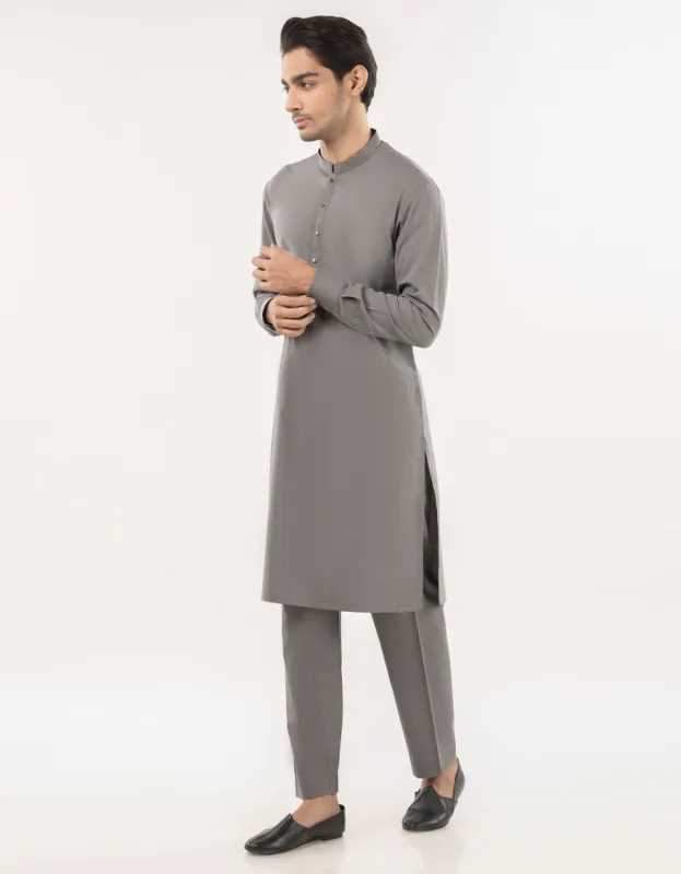 ASH GREY BLENDED KURTA TROUSERS | JJKP-A-33165/S24/JJ9 sold by Junaid Jamshed