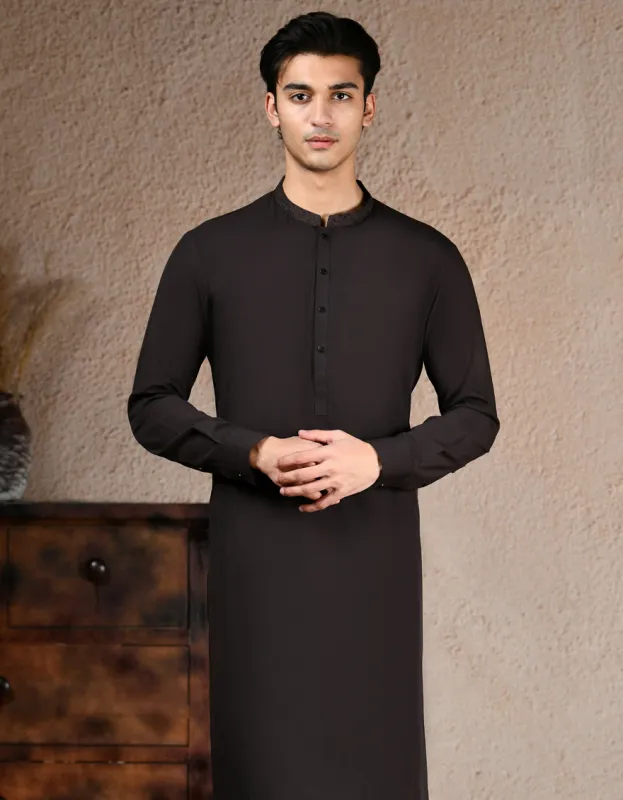 DARK BROWN BLENDED KURTA TROUSERS | JJKP-A-33199/S25/JJ1 sold by Junaid Jamshed