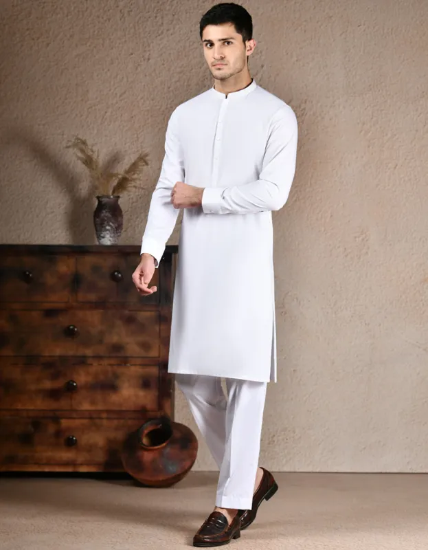 WHITE BLENDED KURTA TROUSERS | JJKP-A-33214/S25/JJ1 sold by Junaid Jamshed