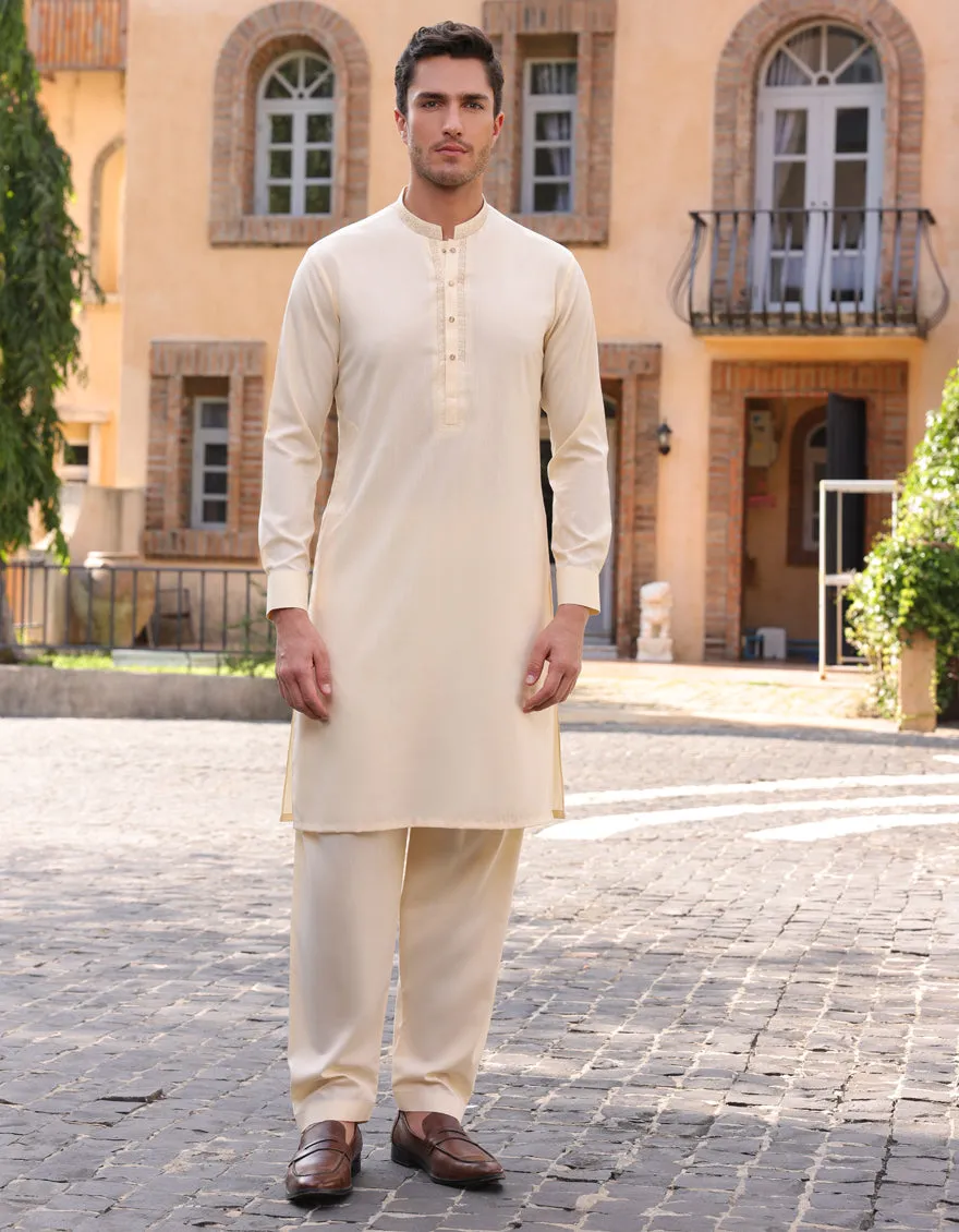 CREAM BLENDED KURTA TROUSERS | JJKP-A-33245/S25/JJ1 sold by Junaid Jamshed