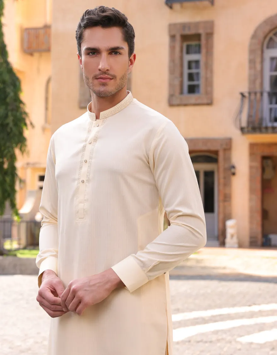 CREAM BLENDED KURTA TROUSERS | JJKP-A-33245/S25/JJ1 sold by Junaid Jamshed product image thumbnail 2