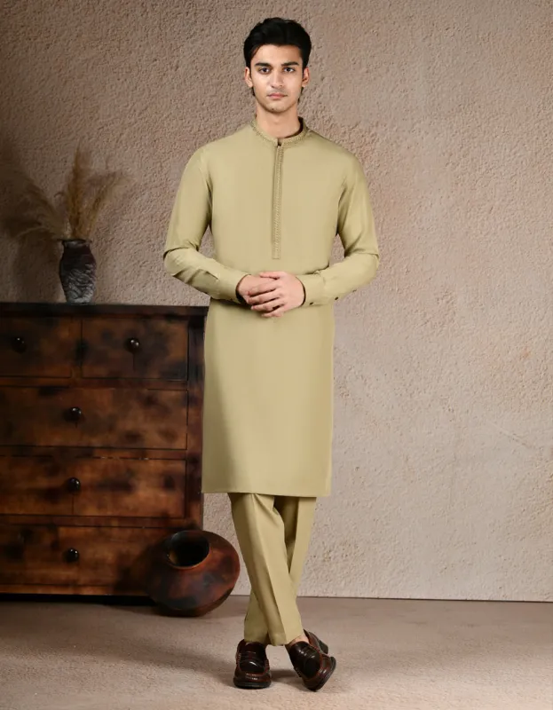 BEIGE BLENDED KURTA TROUSERS | JJKP-A-33251/S25/JJ9 sold by Junaid Jamshed