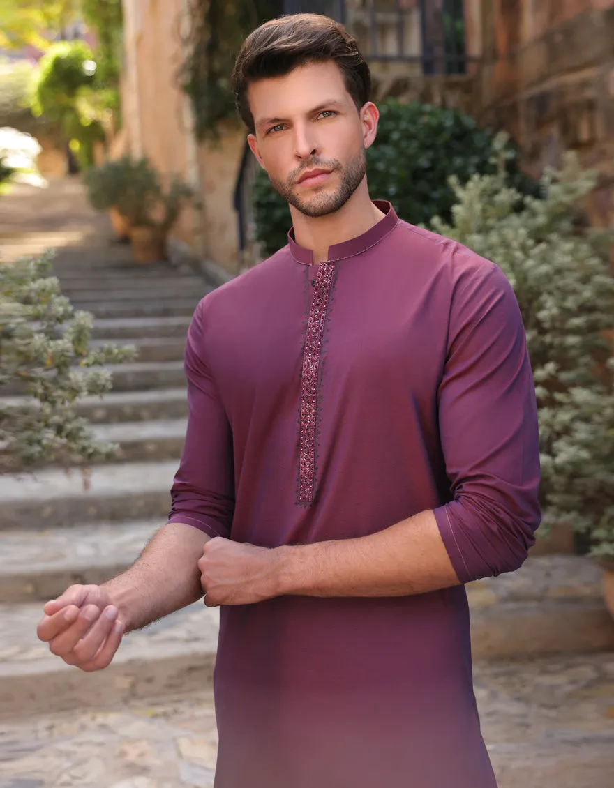 PLUM COTTON KURTA TROUSERS | JJKP-A-50040/S25/JJ9 sold by Junaid Jamshed product image thumbnail 2