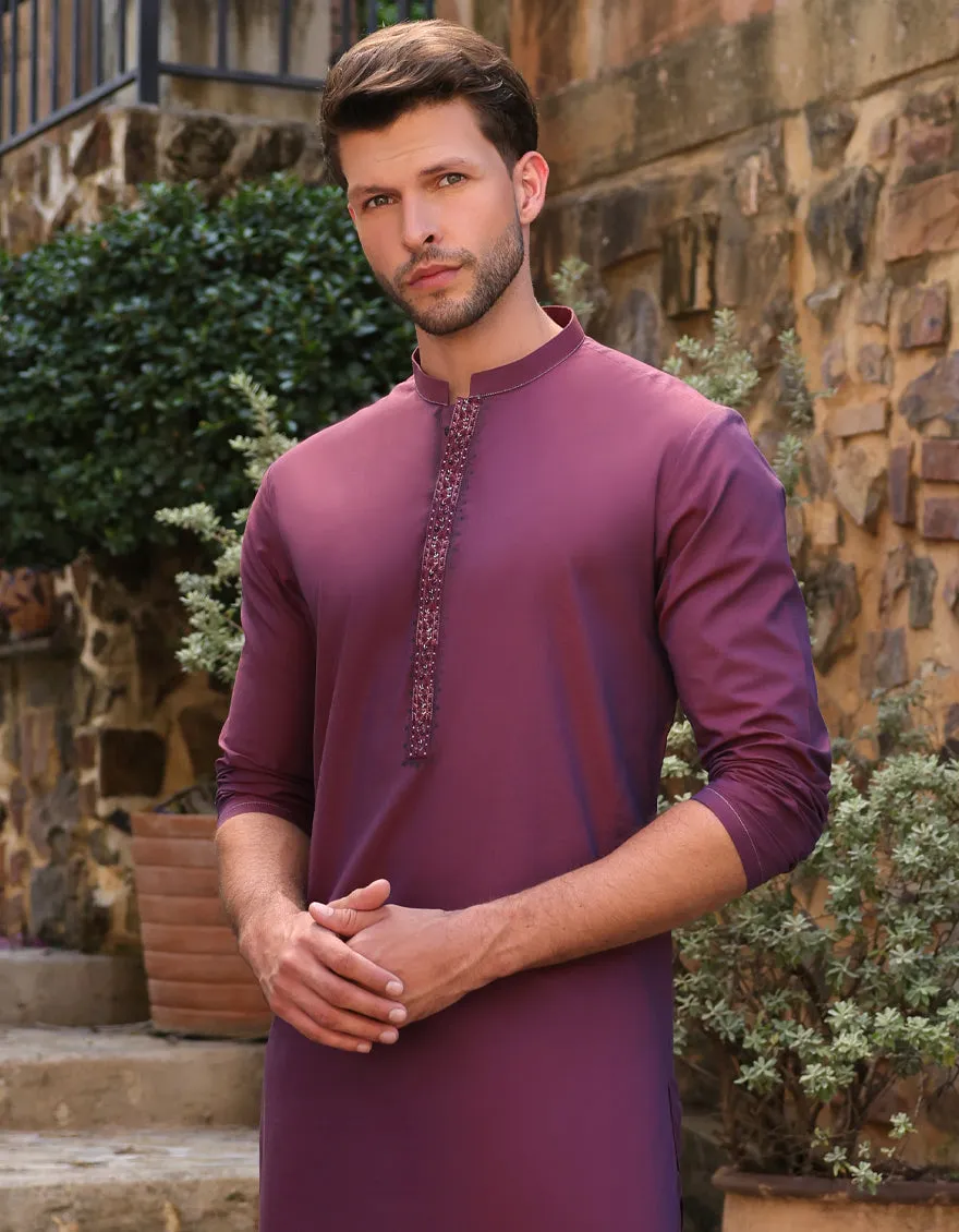 PLUM COTTON KURTA TROUSERS | JJKP-A-50040/S25/JJ9 sold by Junaid Jamshed product image thumbnail 4