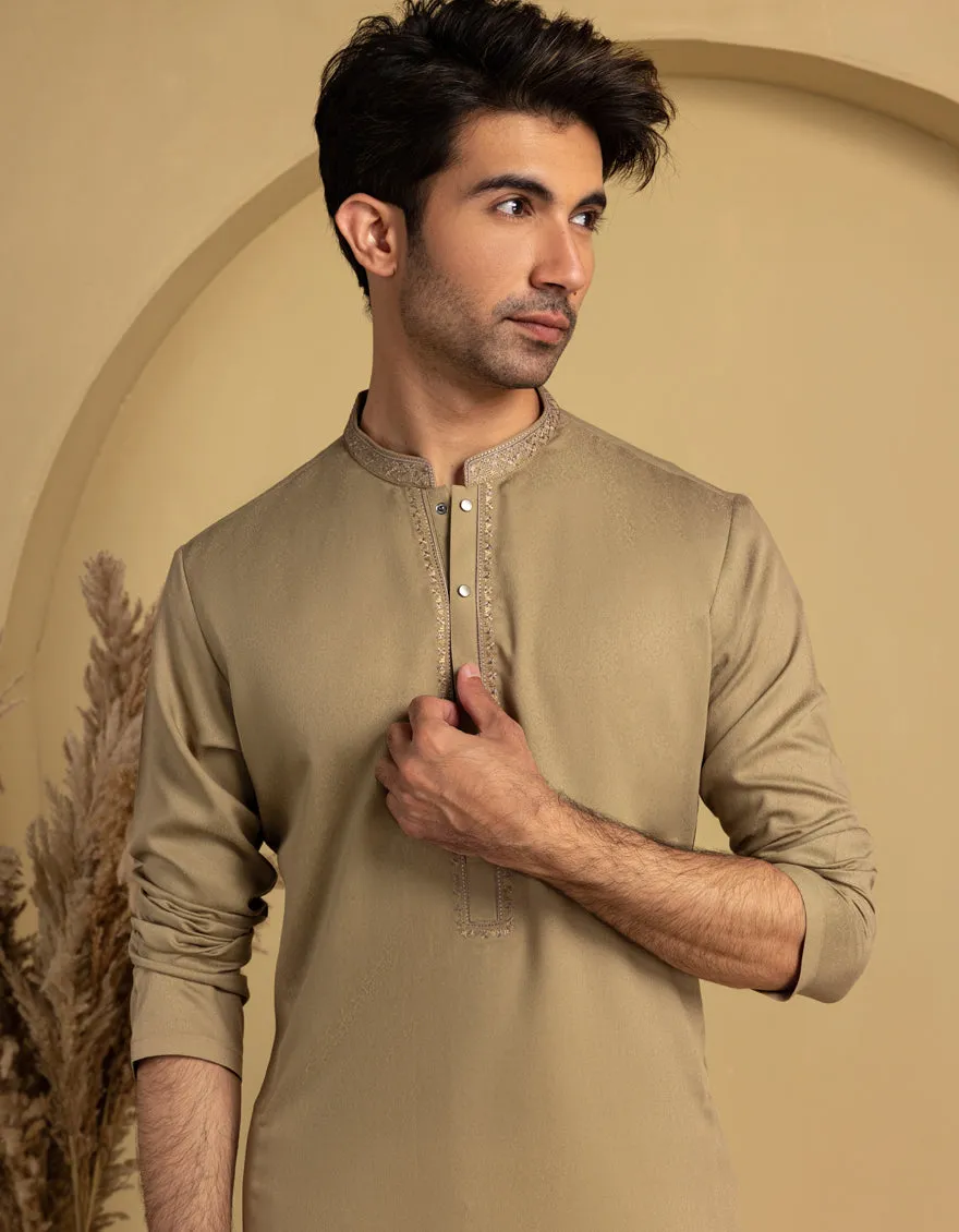 BROWN BLENDED KURTA | JJK-A-33364/S25/JJ9893-SF sold by Junaid Jamshed product image thumbnail 3