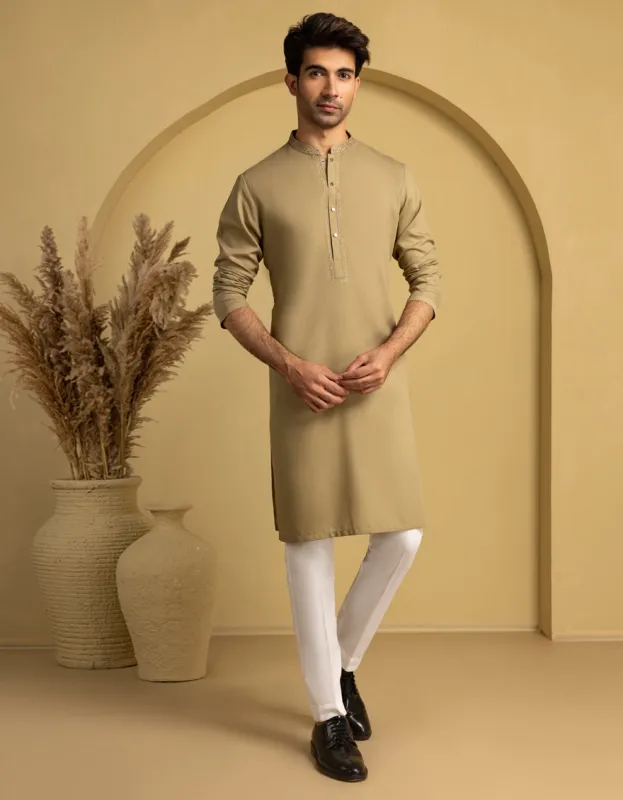 BROWN BLENDED KURTA | JJK-A-33364/S25/JJ9893-SF sold by Junaid Jamshed
