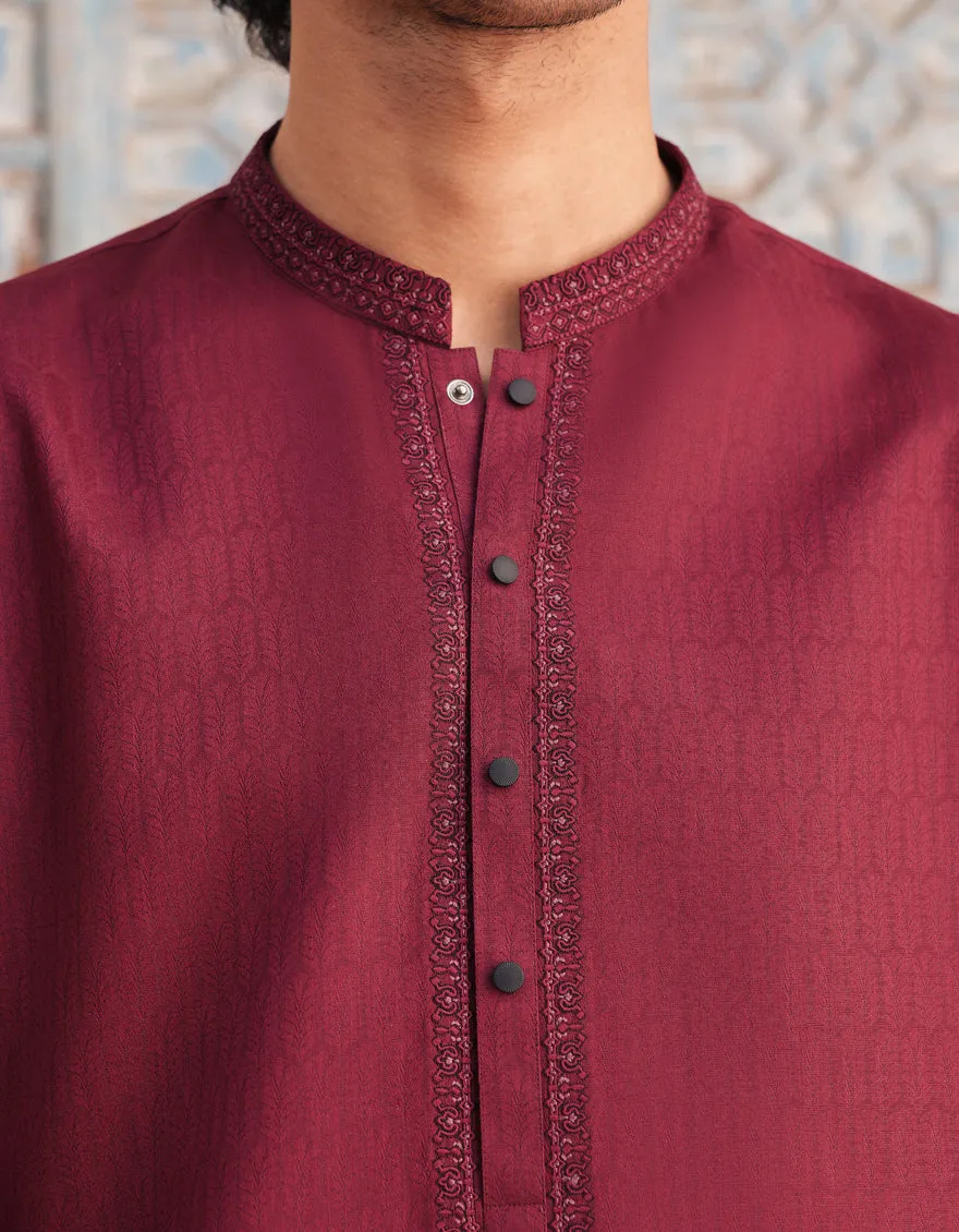 RED BLENDED KURTA | JJK-A-33299/S25/JJ93 sold by Junaid Jamshed product image thumbnail 4